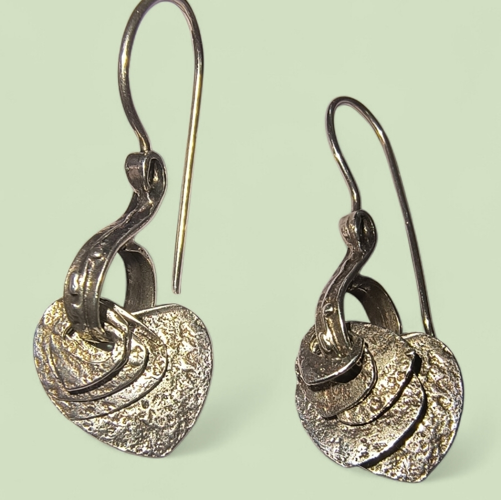 Amir Poran Designer Sterling Silver Graduated Heart Earring